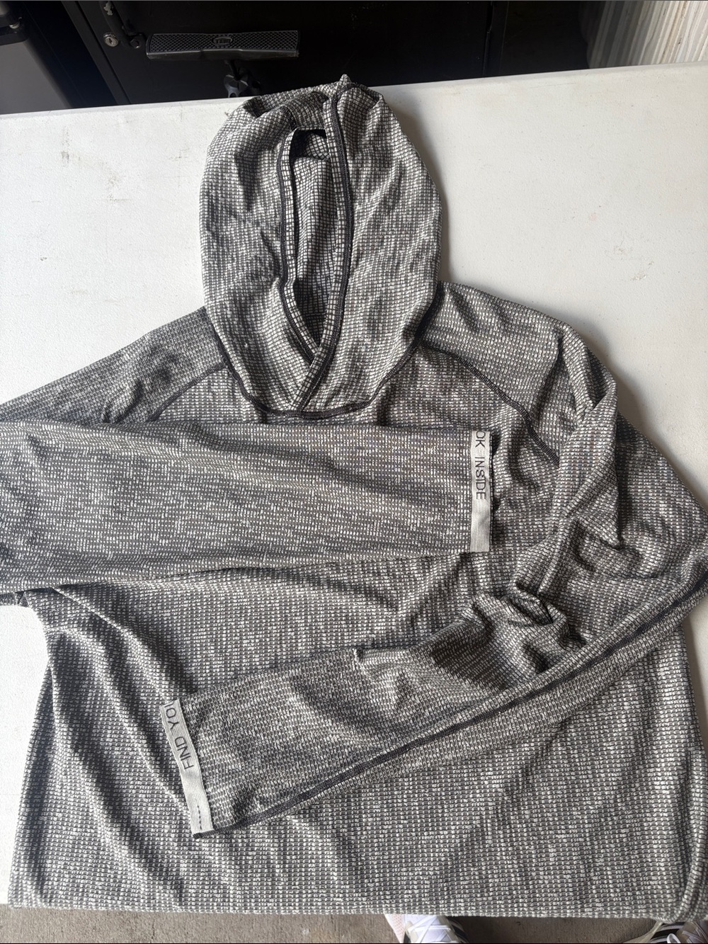 Gray Knit Hooded Pullover